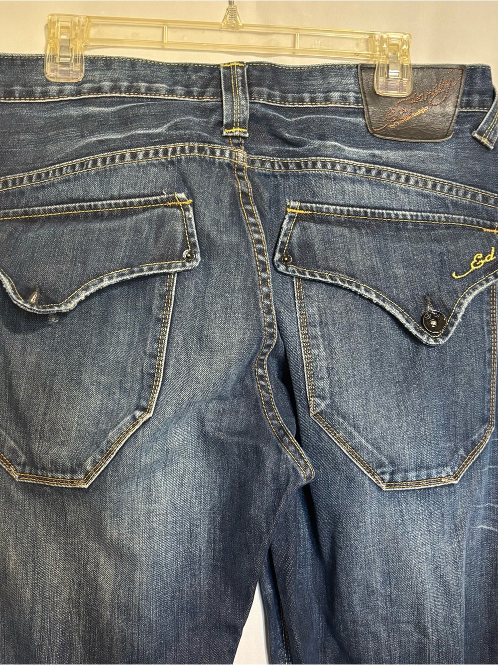 Ed Hardy by Christian Audigier Men’s 34 Blue Denim Jeans with Flap Back Pockets